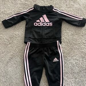 Adidas Black Tracksuit with Pink Stripes